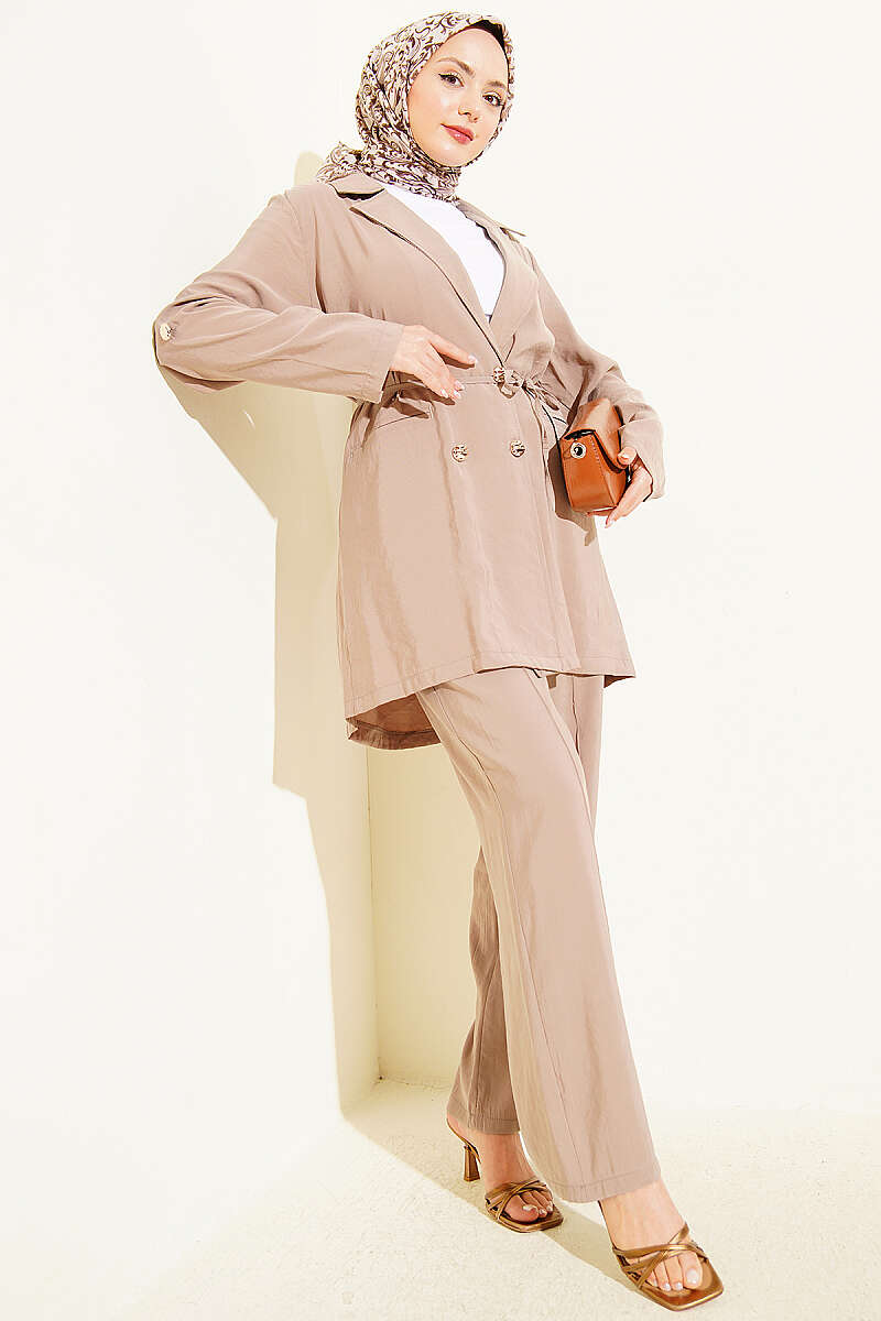 Double-Breasted Modal Set with Gold Buttons - Mink