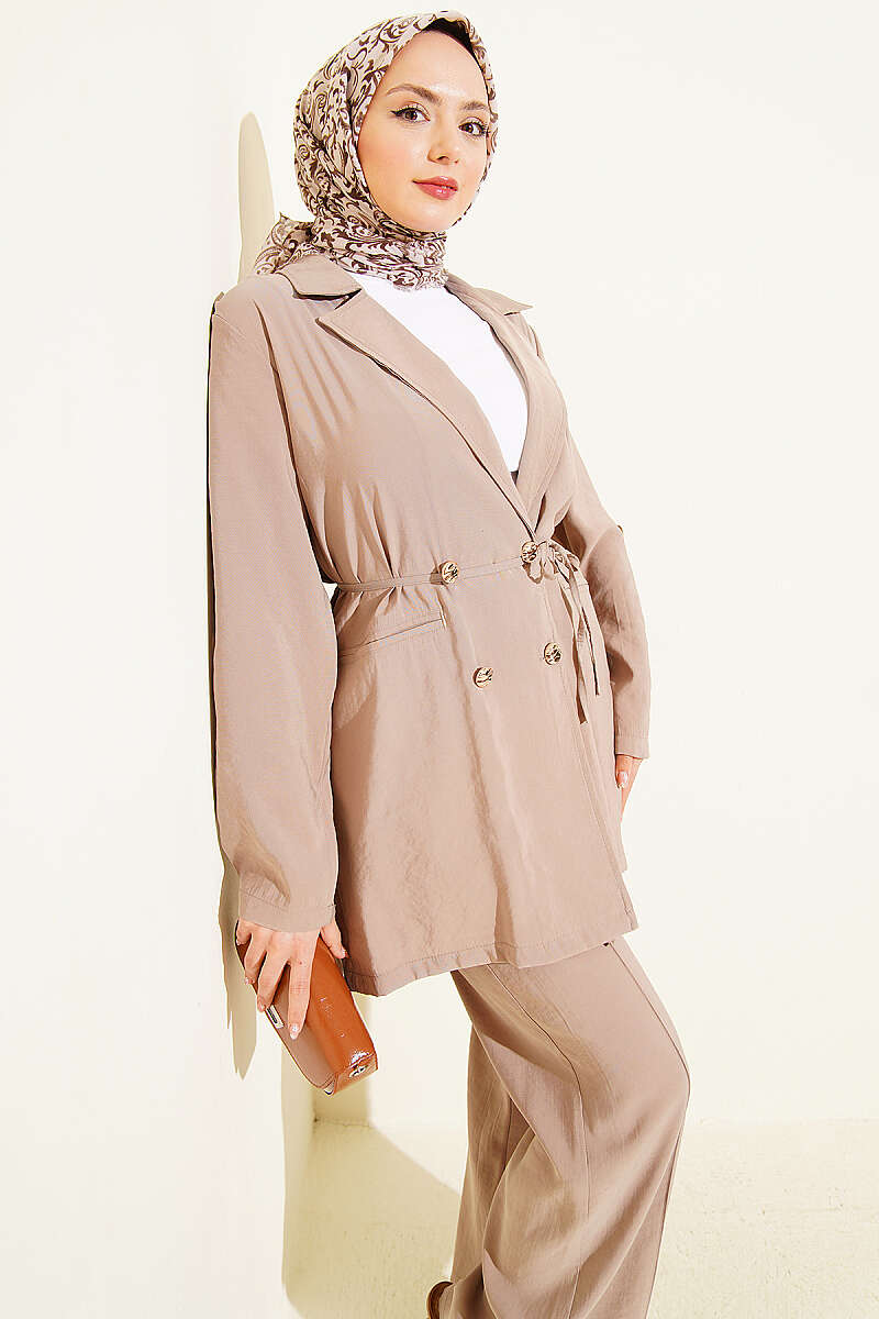 Double-Breasted Modal Set with Gold Buttons - Mink
