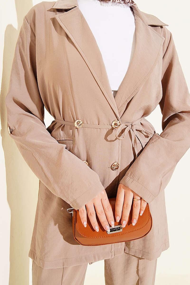 Double-Breasted Modal Set with Gold Buttons - Mink