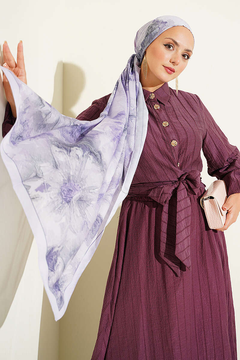 Two-Piece Skirt Set with Gold Buttons and Front Tie - Magenta