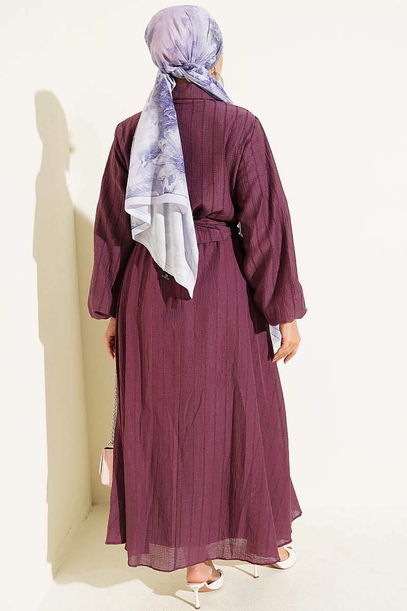 Two-Piece Skirt Set with Gold Buttons and Front Tie - Magenta
