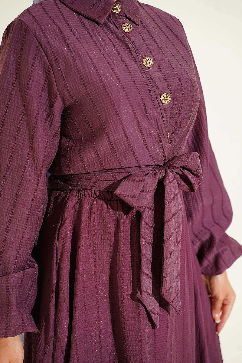 Two-Piece Skirt Set with Gold Buttons and Front Tie - Magenta