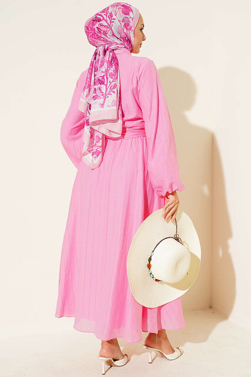Two-Piece Skirt Set with Gold Buttons and Front Tie - Pink