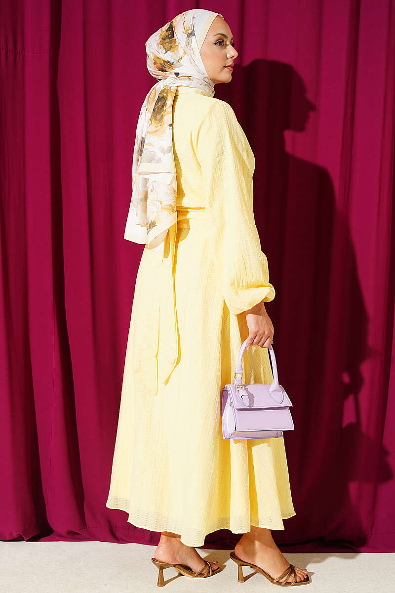 Two-Piece Skirt Set with Gold Buttons and Front Tie - Yellow
