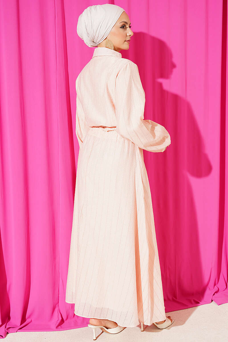 Two-Piece Skirt Set with Gold Buttons and Front Tie - Salmon