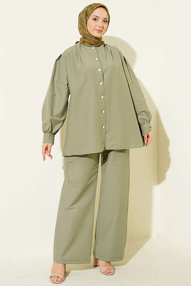 Parachute Two-Piece Set with Gold Buttons - Almond Green