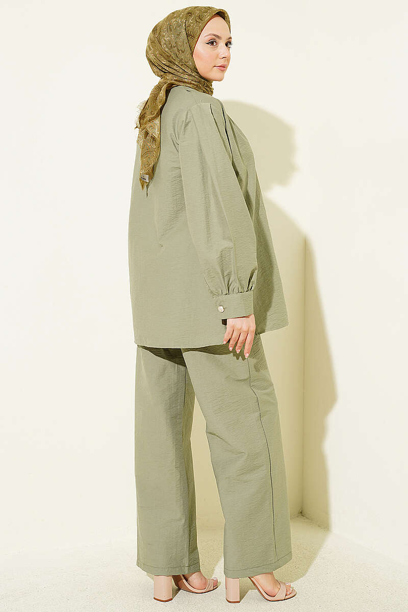 Parachute Two-Piece Set with Gold Buttons - Almond Green