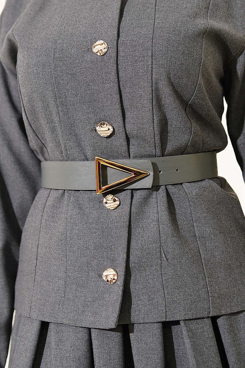 Poly-Viscose Skirt Set with Gold Buttons - Smoke Grey