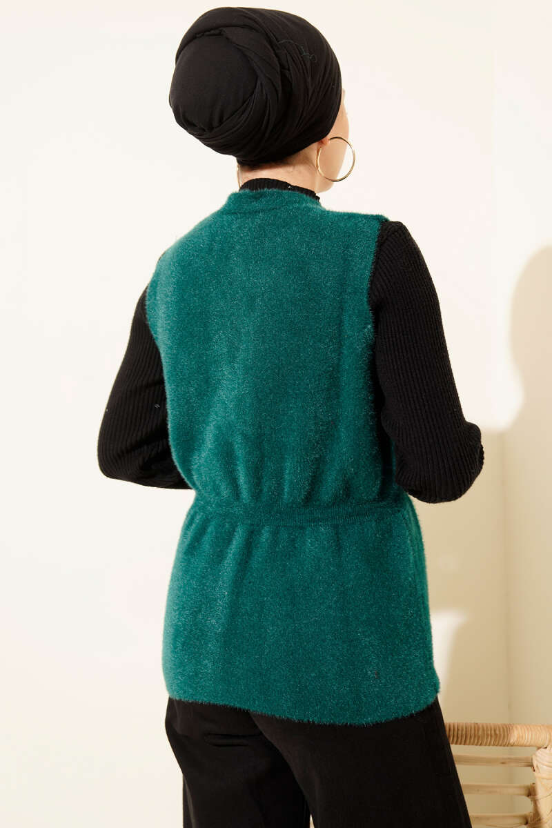 Fluffy Vest with Gold Buttons - Emerald