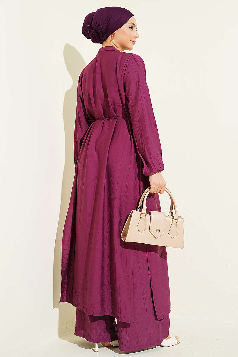Long Tunic Set with Gold Buttons - Burgundy