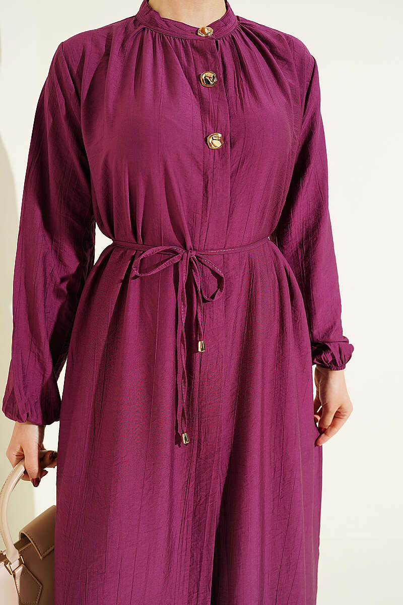 Long Tunic Set with Gold Buttons - Burgundy