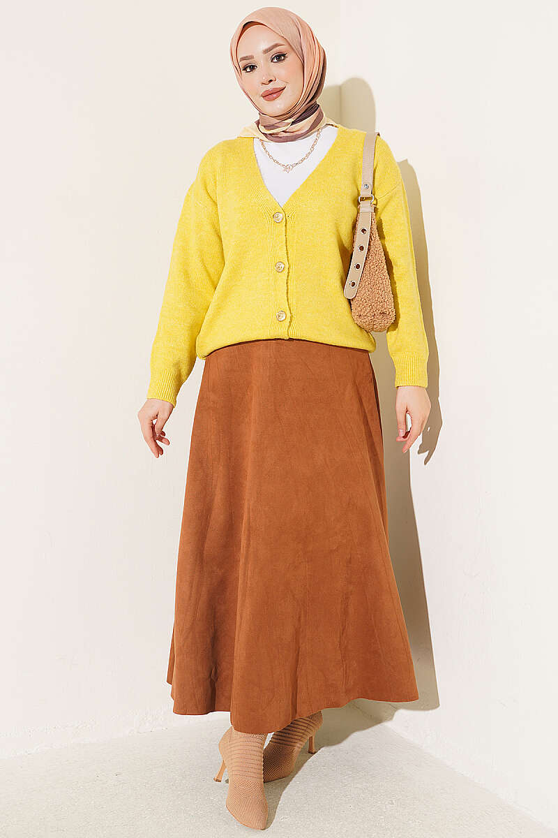 Short V-Neck Knit Cardigan with Gold Buttons - Olive