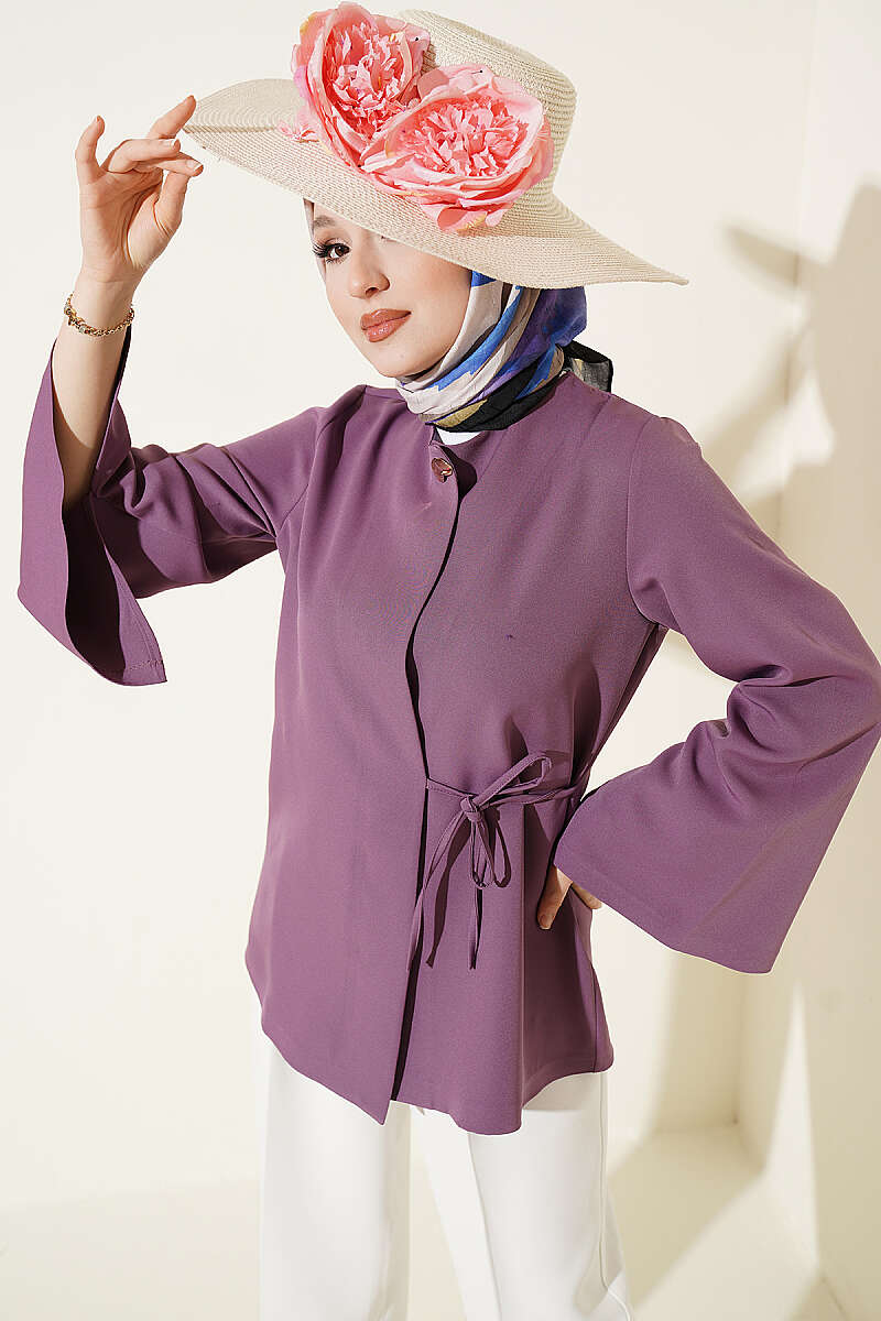 Side-Tie Kimono with Gold Buttons - Lilac