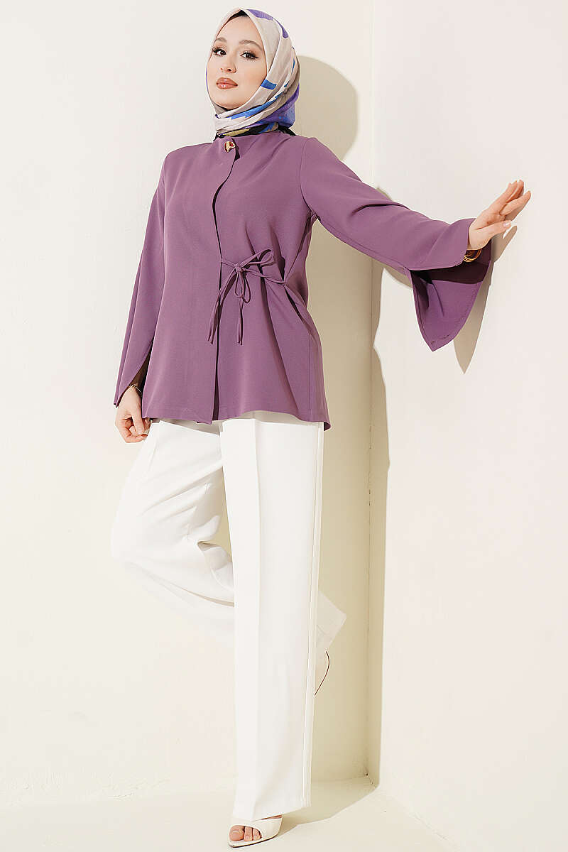 Side-Tie Kimono with Gold Buttons - Lilac