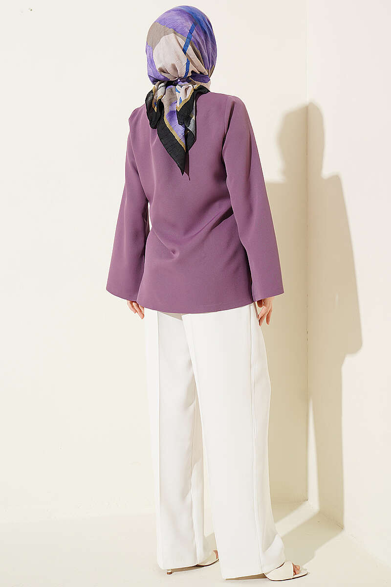 Side-Tie Kimono with Gold Buttons - Lilac