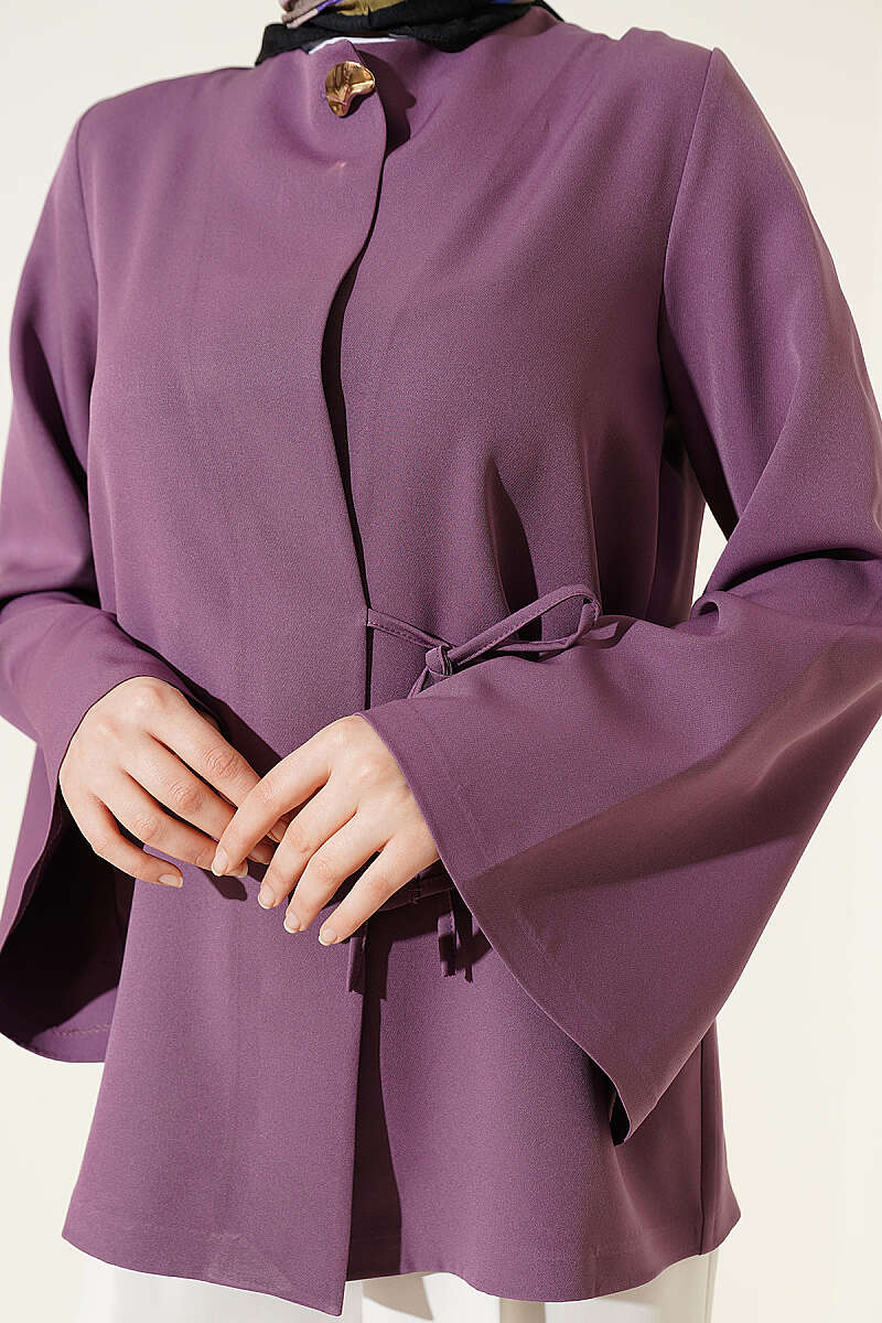 Side-Tie Kimono with Gold Buttons - Lilac