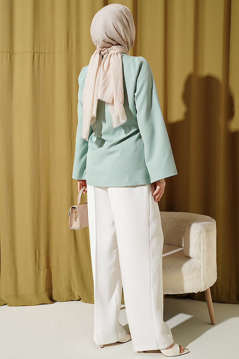 Side-Tie Kimono with Gold Buttons - Aqua Green