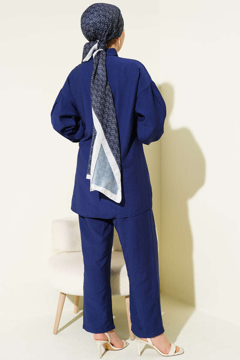 Two-Piece Set with Side Ties and Gold Buttons - Navy