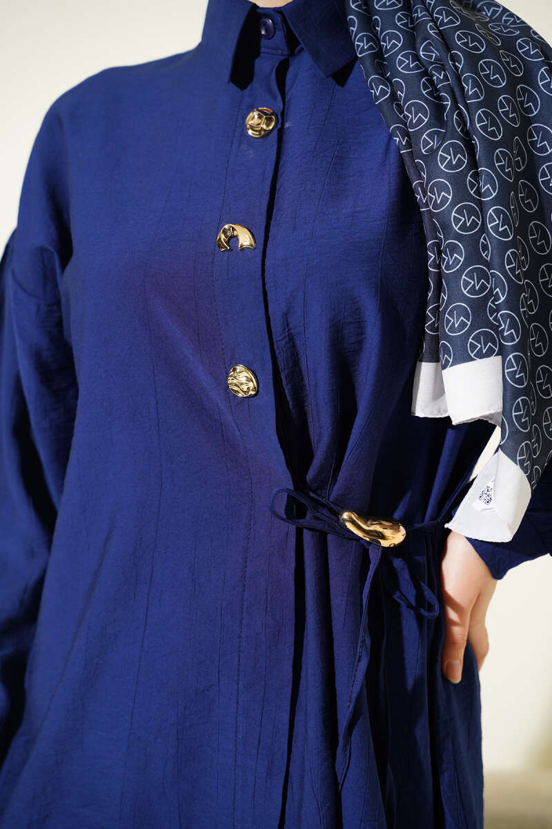 Two-Piece Set with Side Ties and Gold Buttons - Navy