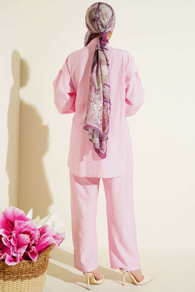 Two-Piece Set with Side Ties and Gold Buttons - Pink