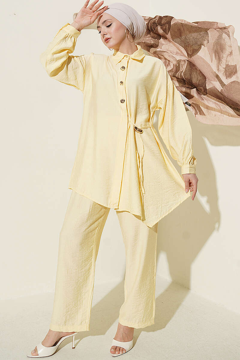 Two-Piece Set with Side Ties and Gold Buttons - Yellow