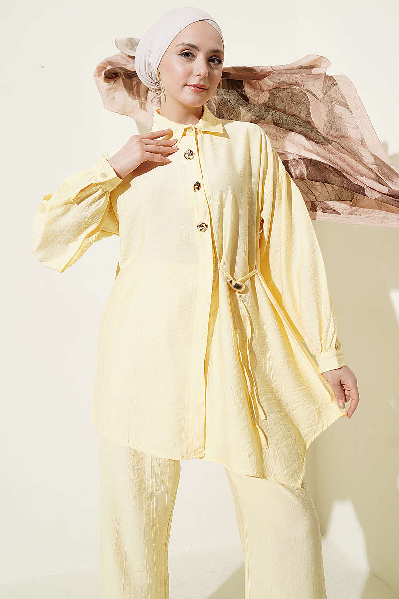 Two-Piece Set with Side Ties and Gold Buttons - Yellow
