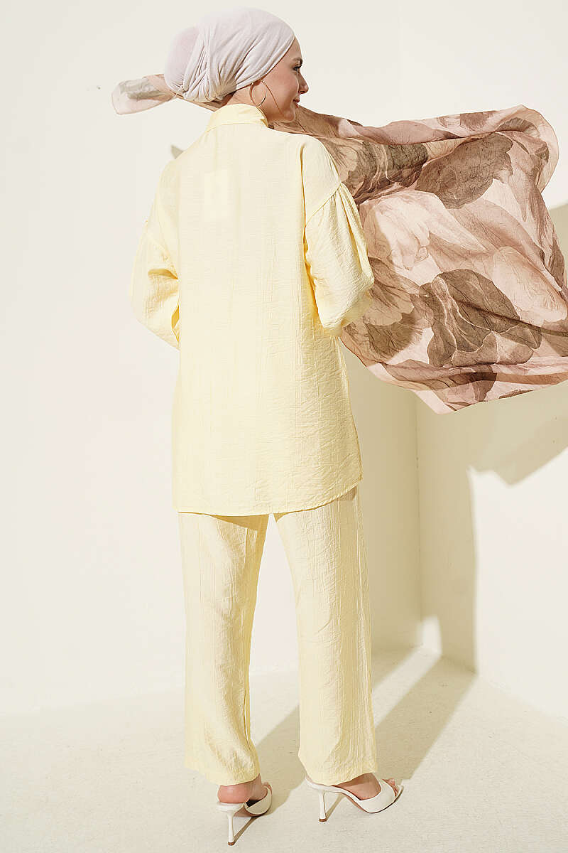 Two-Piece Set with Side Ties and Gold Buttons - Yellow