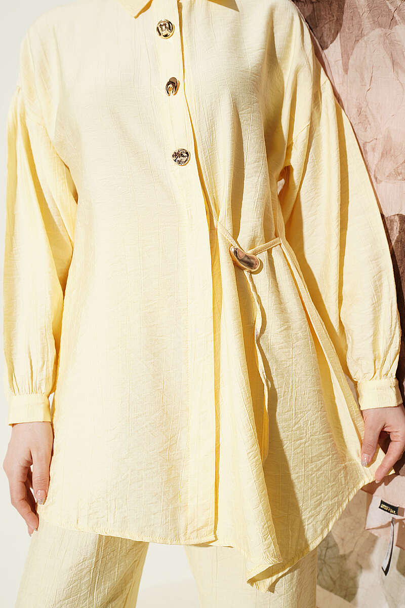 Two-Piece Set with Side Ties and Gold Buttons - Yellow