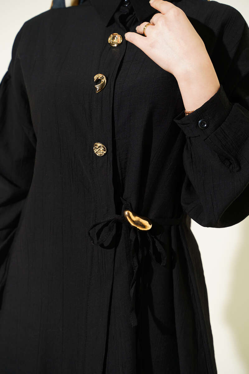 Two-Piece Set with Side Ties and Gold Buttons - Black