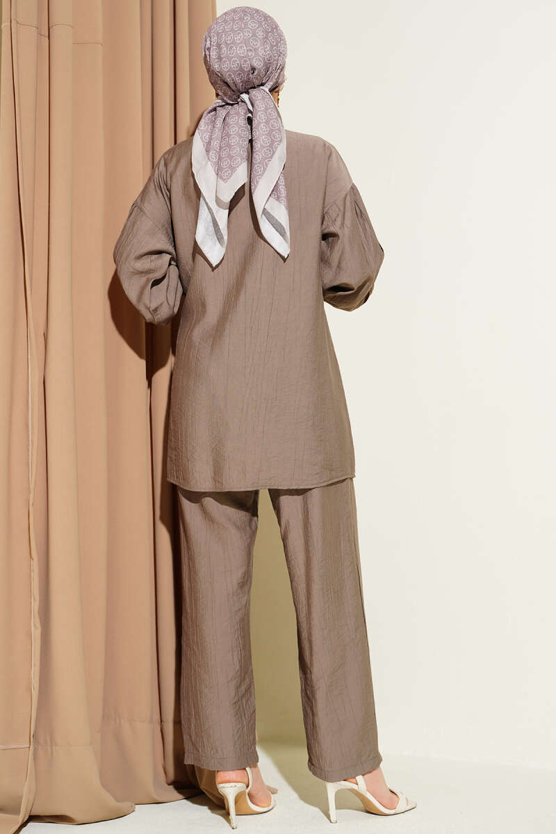 Two-Piece Set with Side Ties and Gold Buttons - Mink