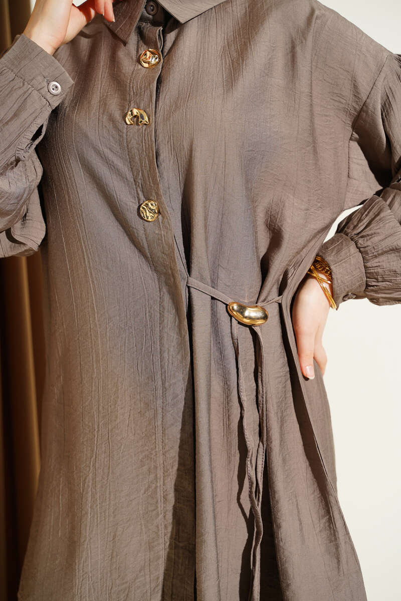 Two-Piece Set with Side Ties and Gold Buttons - Mink