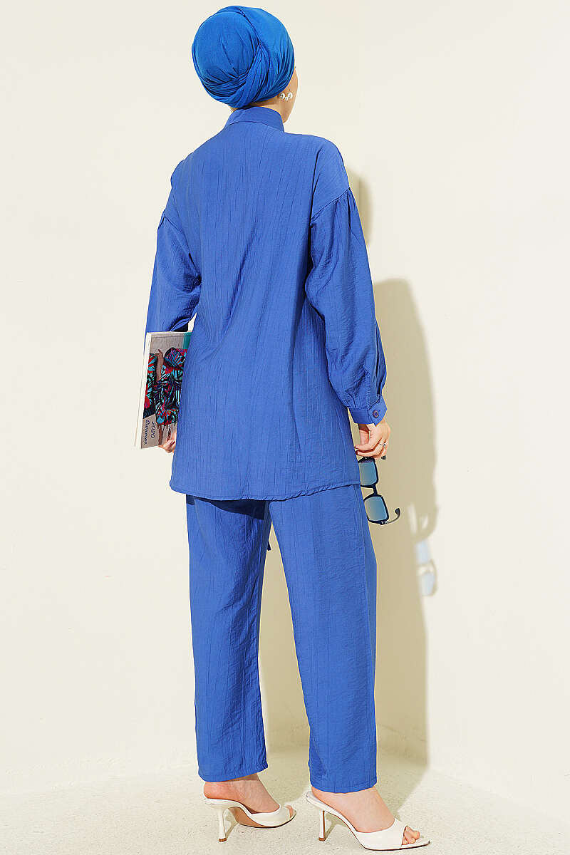 Two-Piece Set with Gold Buttons and Side Ties - Saxe Blue