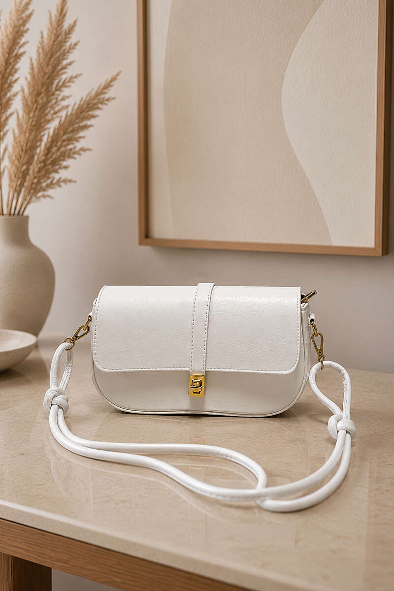 Handbag with Gold Lock Detail - White
