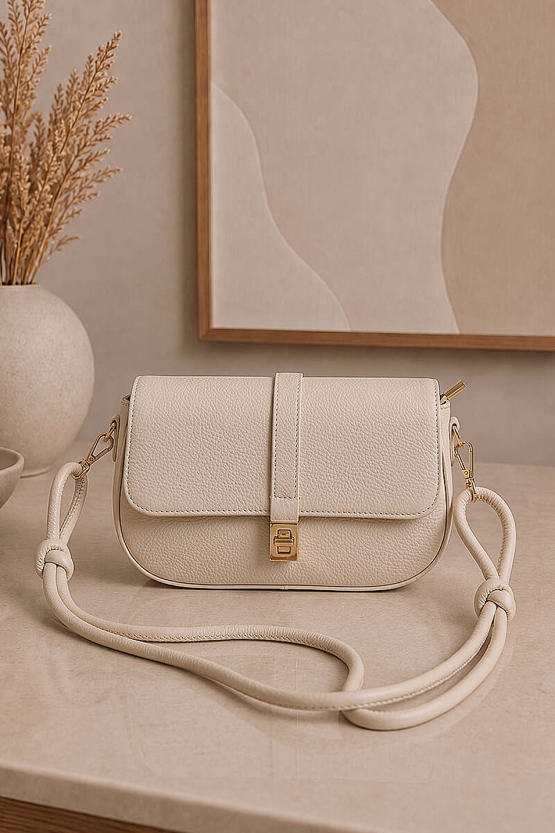 Handbag with Gold Lock Detail - Bone