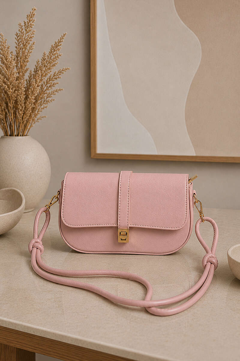 Handbag with Gold Lock Detail - Powder