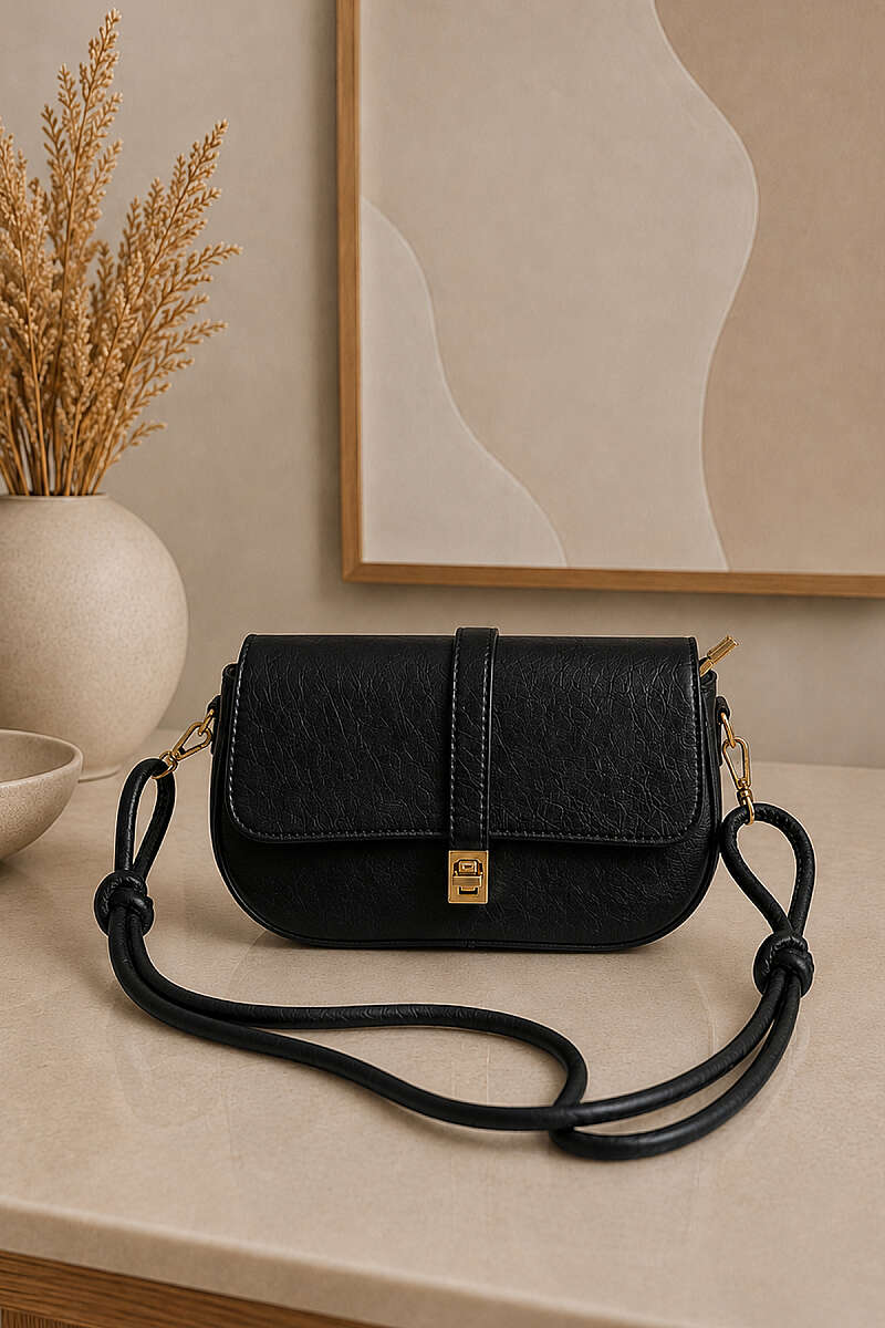 Handbag with Gold Lock Detail - Black