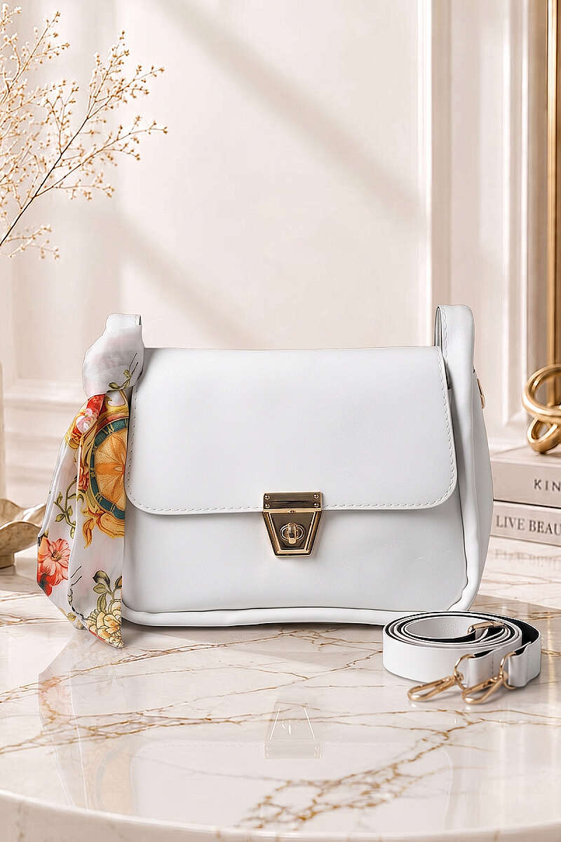 Bag with Scarf and Gold Lock - White