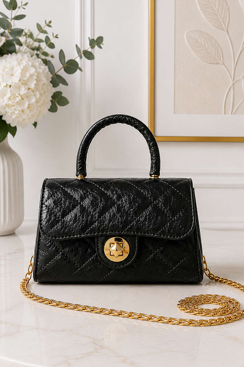 Gold Lock Handbag - Black