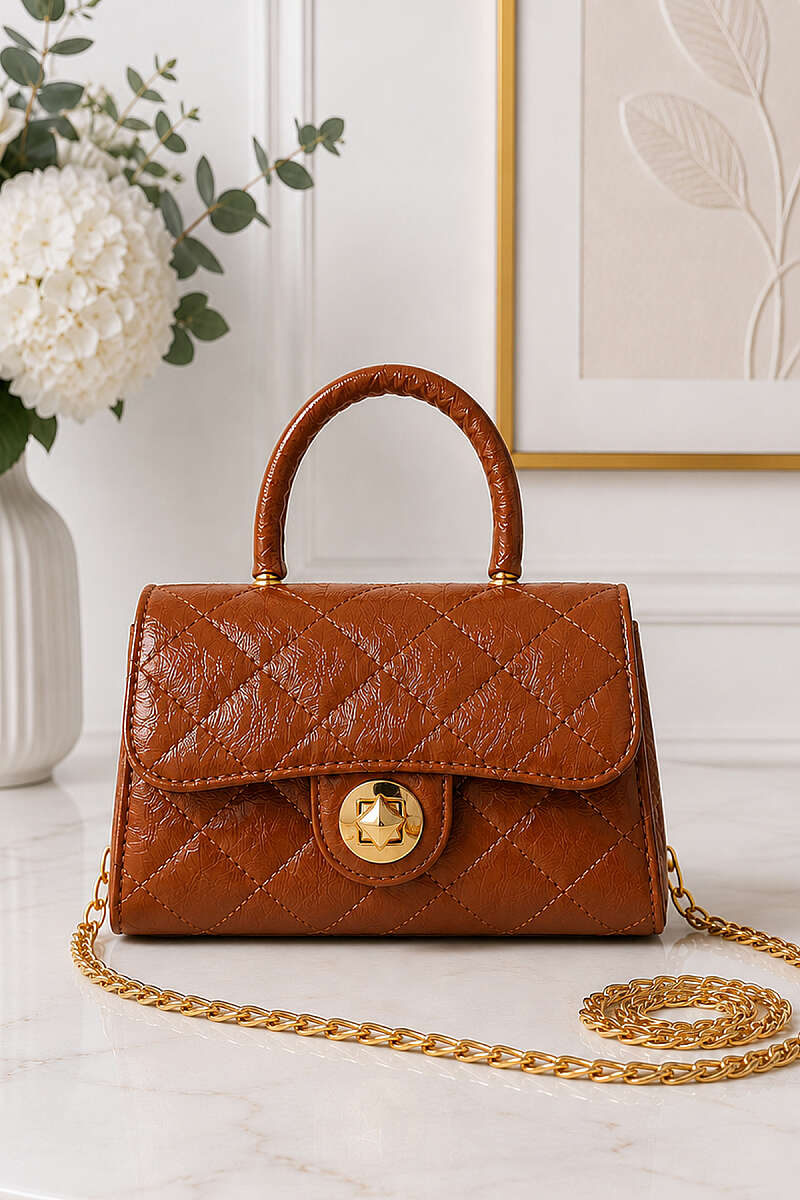 Gold Lock Handbag - Tan