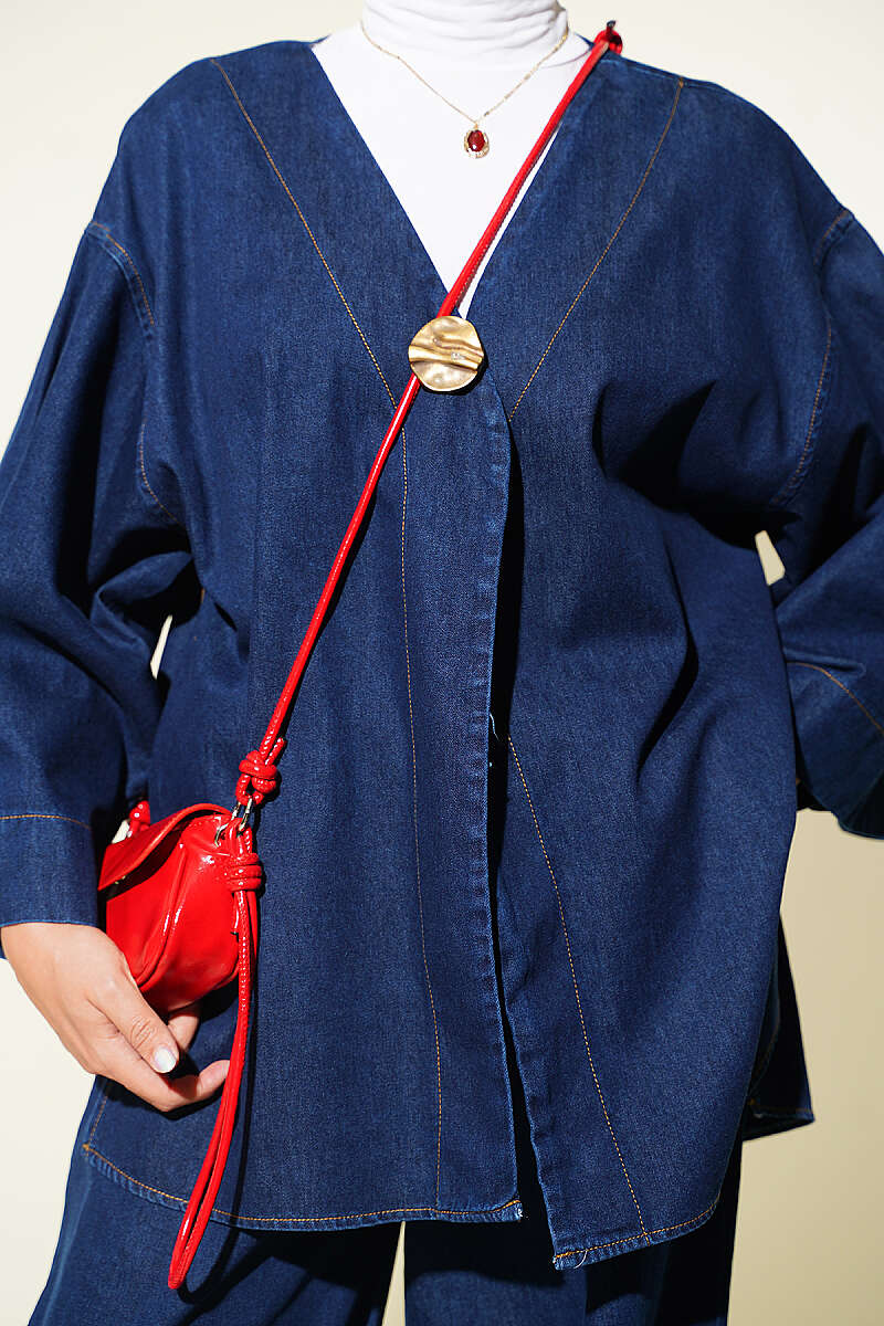 Two-Piece Set with Single Gold Button - Denim Blue