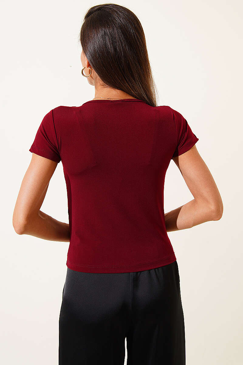 Blouse with Gold Buckle Detail - Burgundy