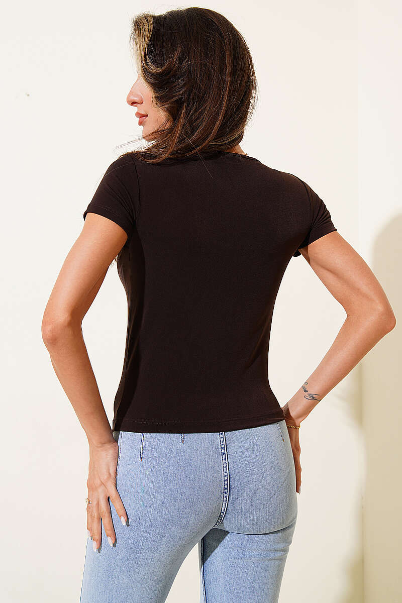 Blouse with Gold Buckle Detail - Brown
