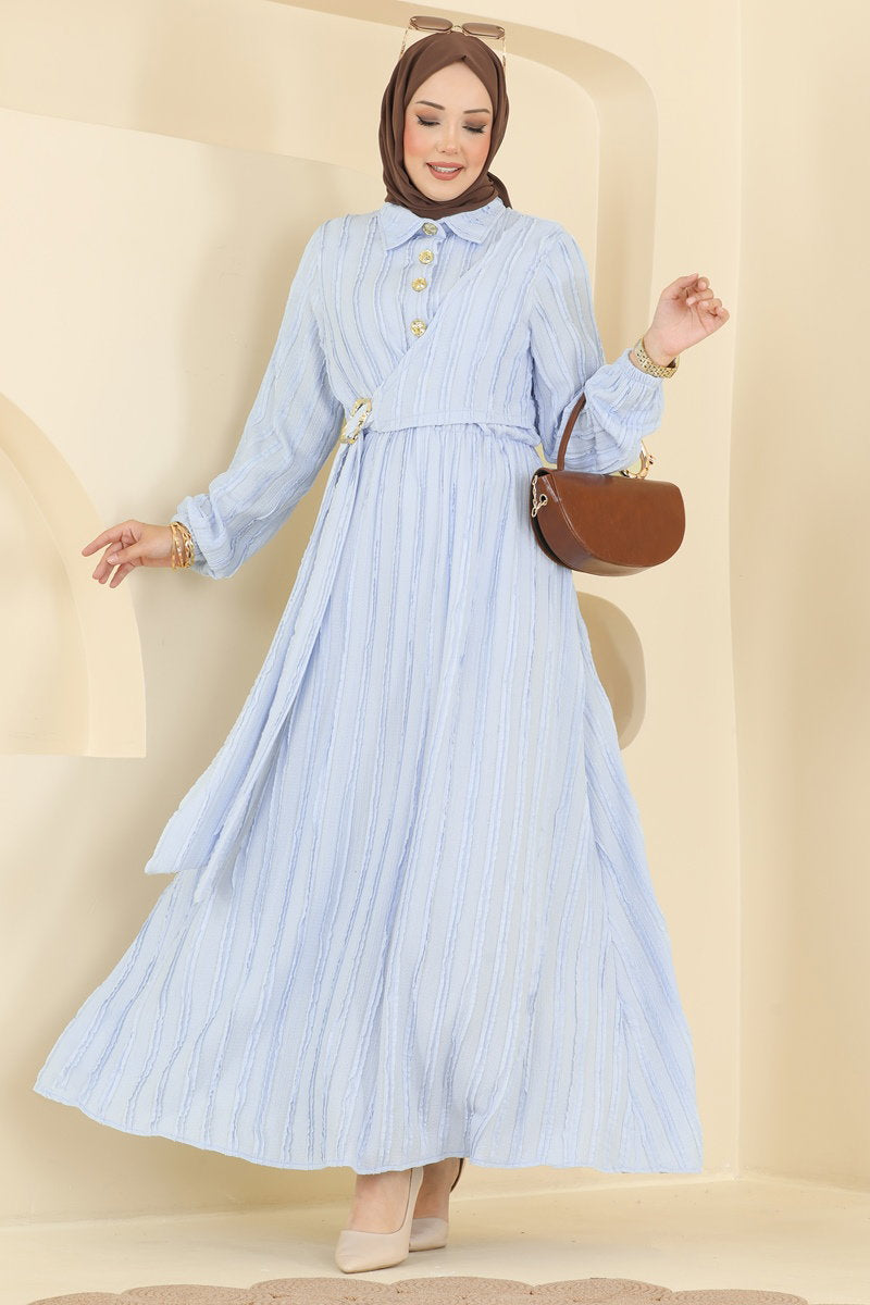 Amazon Knit Dress with Gold Buckle - Light Blue