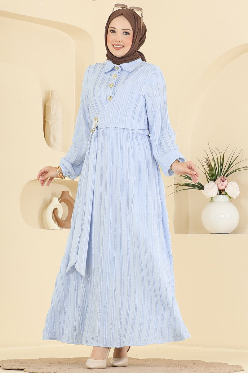 Amazon Knit Dress with Gold Buckle - Light Blue