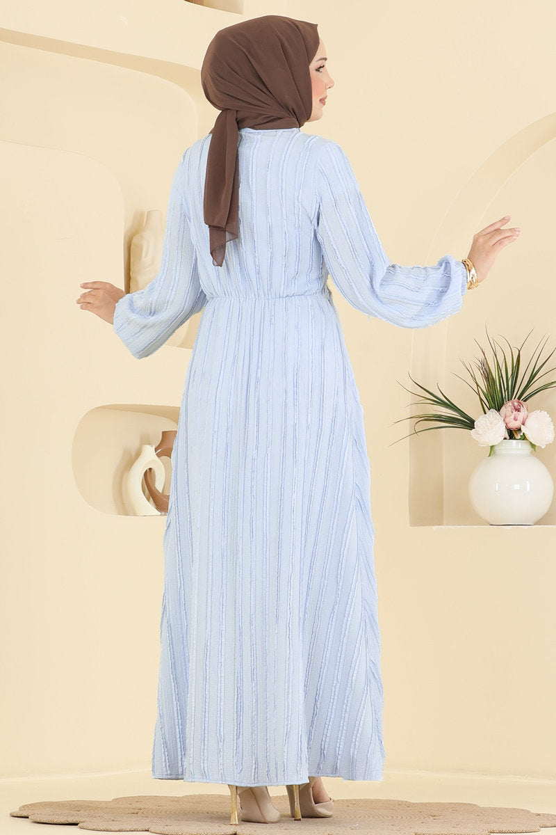 Amazon Knit Dress with Gold Buckle - Light Blue