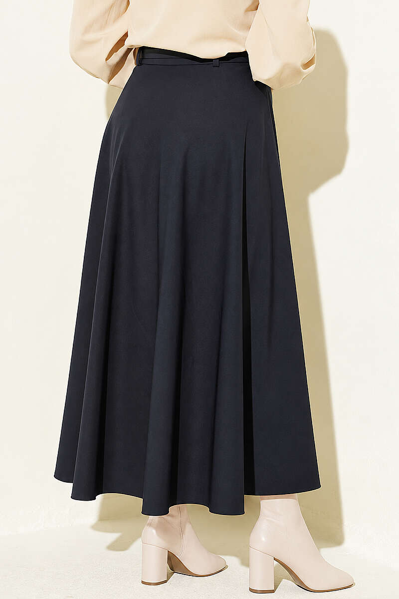Mevlana Circle Skirt with Gold Buckle Belt - Navy