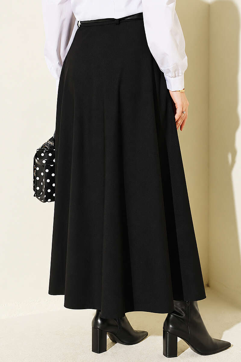 Mevlana Circle Skirt with Gold Buckle Belt - Black