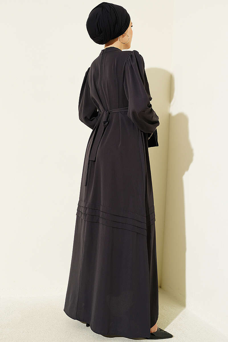 Belted Evening Dress with Gold Buckle - Smoke Grey