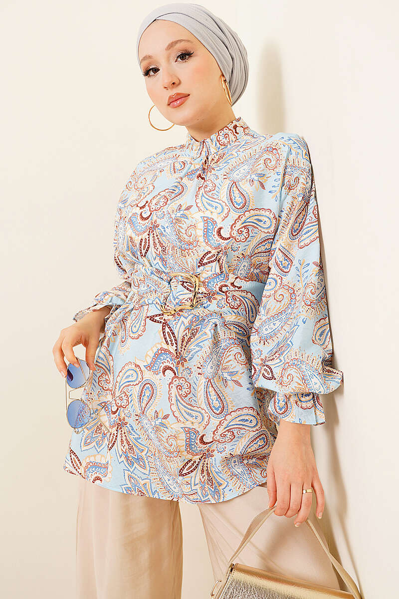 Paisley Tunic with Gold Buckle - Blue