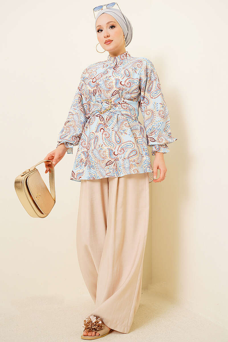 Paisley Tunic with Gold Buckle - Blue